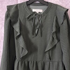 Y2K LOFT Womens XS/S Green Ruffle Tie Long Sleeve Empire Waist Dress CottageCore